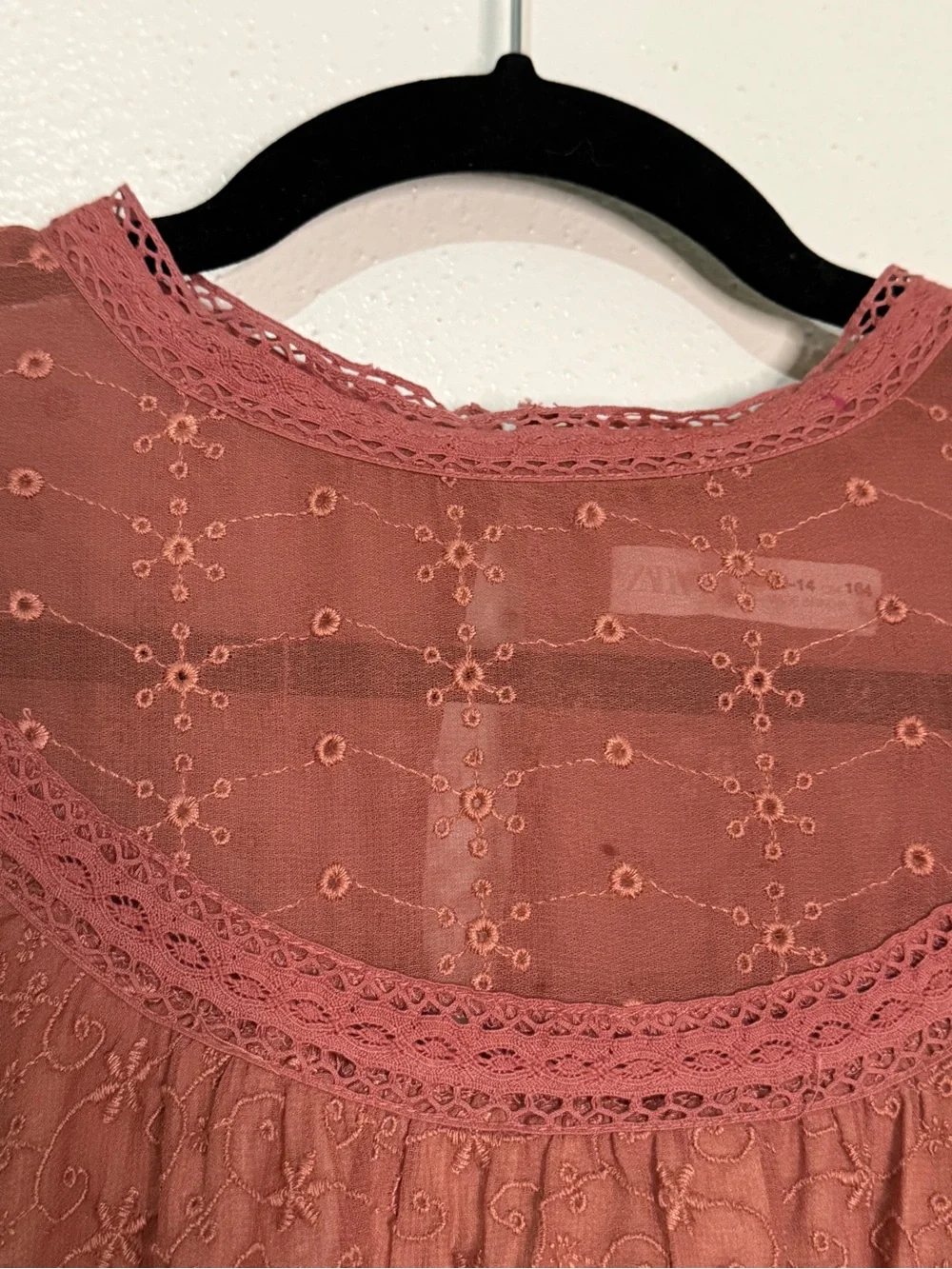 Zara Girl’s Dusty Rose Eyelet Babydoll Dress. Sz 13-14.
